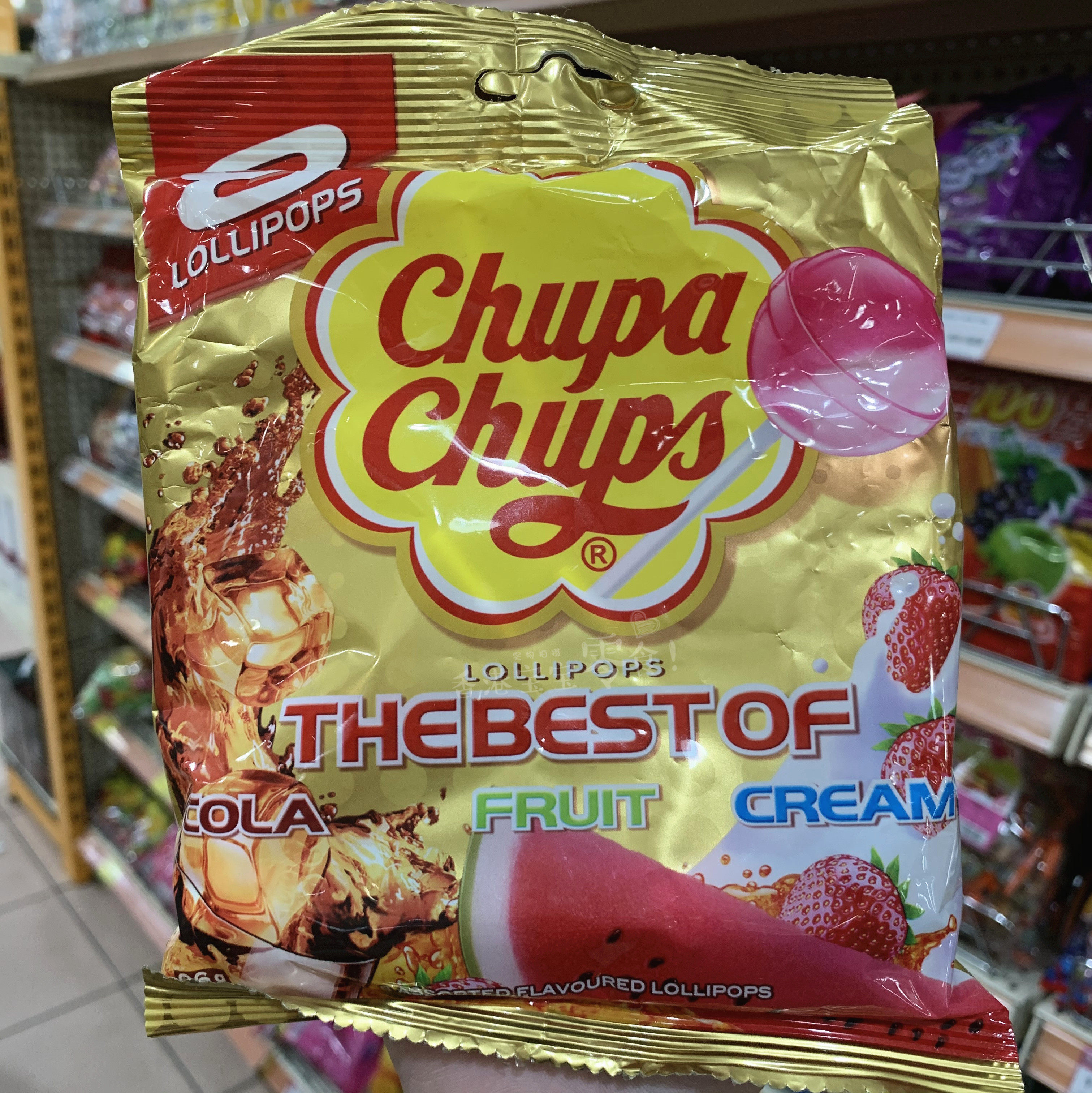 香港代购 珍宝珠chupa chups水果杂锦味/可乐味棒棒糖8支96g