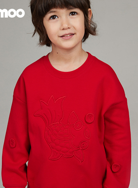 Qimoo淇木25春季新款童装男女童锦鲤中性新年氛围卫衣QSS1TC113A
