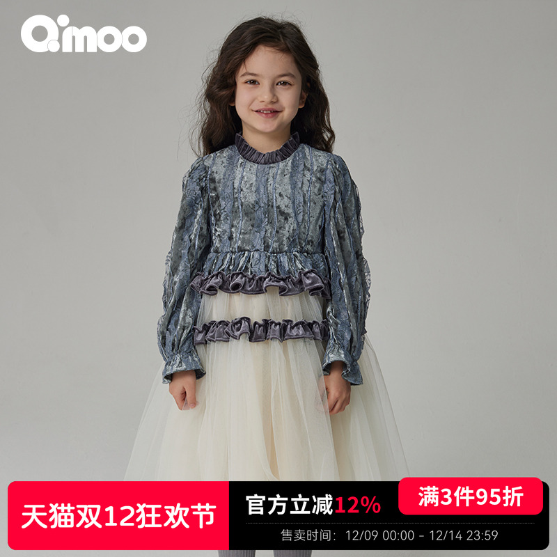 qimoo淇木女童秋季丝绒连衣裙