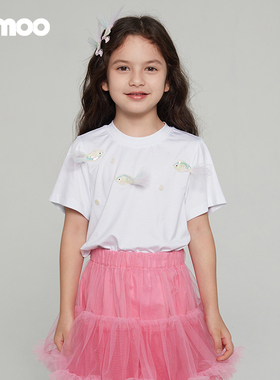 Qimoo淇木商场同款夏季新款童装女童宽松休闲短袖T恤QCL2TC116A