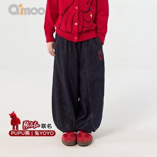 牛仔裤 灯笼裤 QimooPUPU熊26春新款 QWM1KC537Z 张占占IP联名
