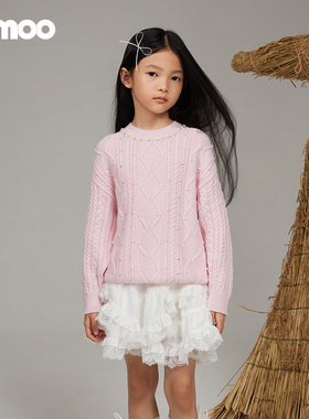 Qimoo淇木25春季新款童装女童珍珠元素搅花工艺套头衫QSS1TC156A