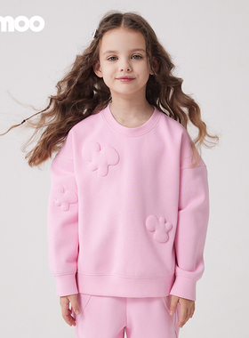 Qimoo/淇木冬季新款童装女童套装立体充棉花朵套头衫QCL4TC127A