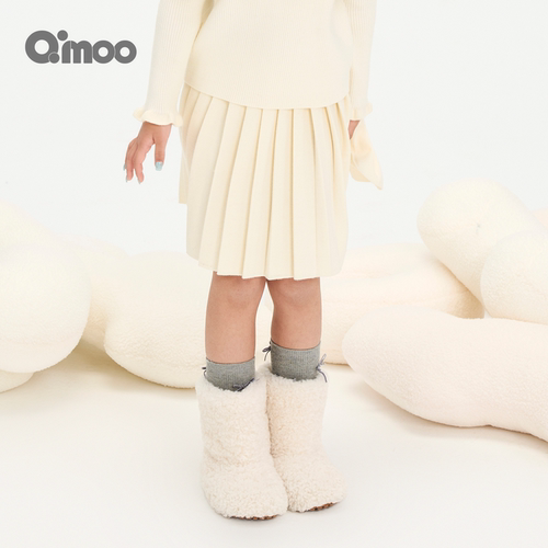 Qimoo女童学院风针织百褶短裙