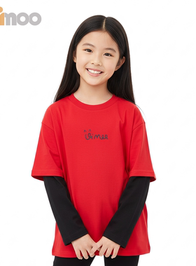 Qimoo淇木26春季男女童装新年系列纯棉长袖上衣红色T恤QWM1TC809P