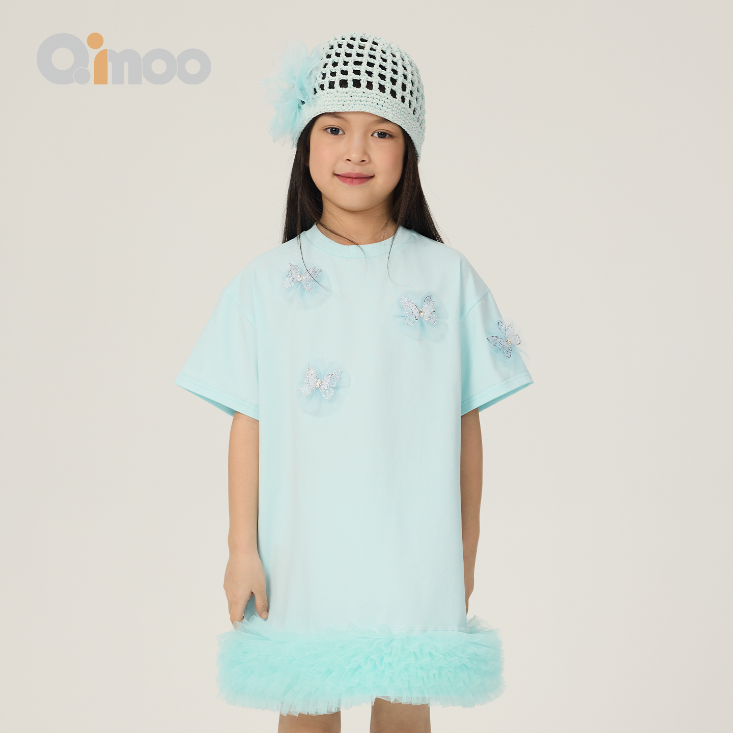Qimoo淇木26夏季新款女童装简约甜美凉感舒适连衣裙QWM2LC817P