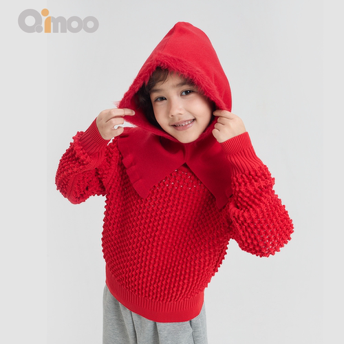 Qimoo淇木新年红保暖连帽围脖