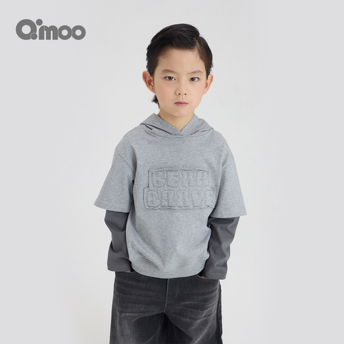 Qimoo男童秋季假两件连帽卫衣