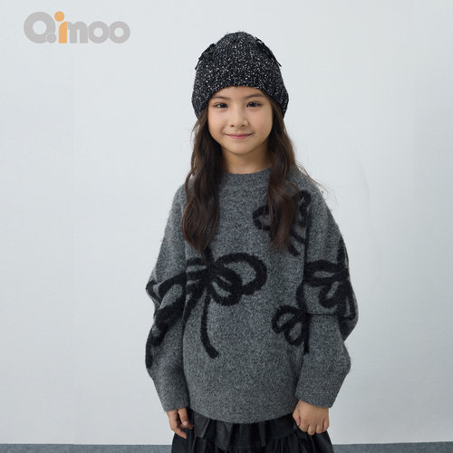 Qimoo/淇木冬季款童装女童优雅百搭蝴蝶结毛衣套头衫QSS4TP320C