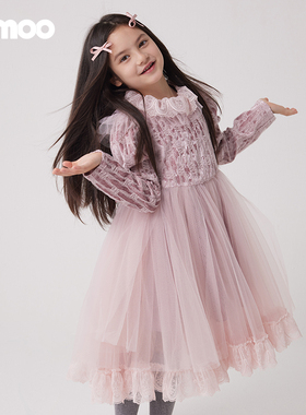 Qimoo/淇木冬季新款童装女童蕾丝网纱梦幻长袖连衣裙QCL4LP146A