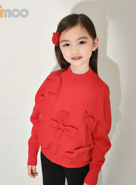 Qimoo淇木商场同款半高领立体爱心蝴蝶结可爱套头衫QWM1TP152A
