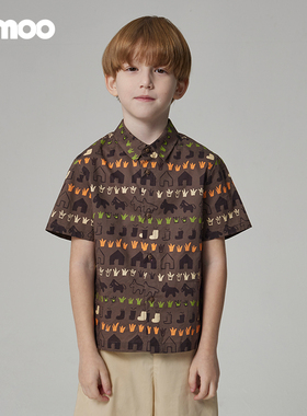 Qimoo淇木秋季新款童装男童宽松乐趣短袖衬衫QCL3CC127A