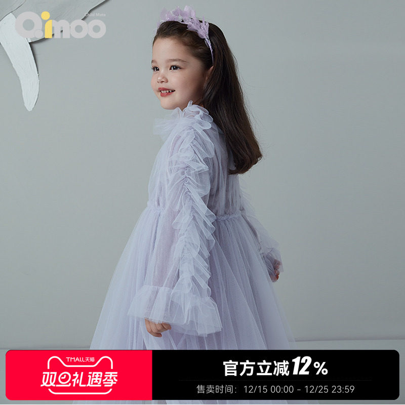 qimoo童装22春新品网纱拼接长袖