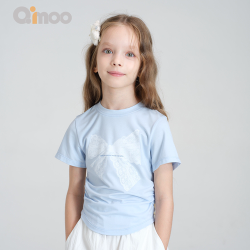 Qimoo女童甜美蝴蝶结T恤夏季
