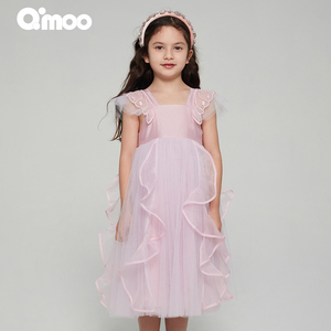 Qimoo淇木夏季新款童装女童荷叶边仙气吊带连衣裙QCL2LP138A