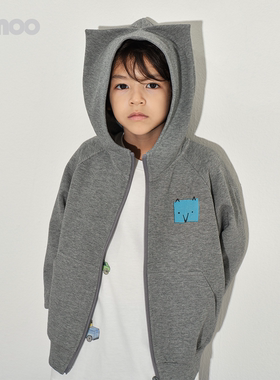 Qimoo淇木26春季新款童装男女童灰色印花设计感外套QWM1WC211B