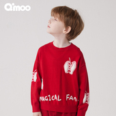 淇木冬季 新款 童装 Qimoo 男童苹果提花撞色毛衣套头衫 QCL4TC348C