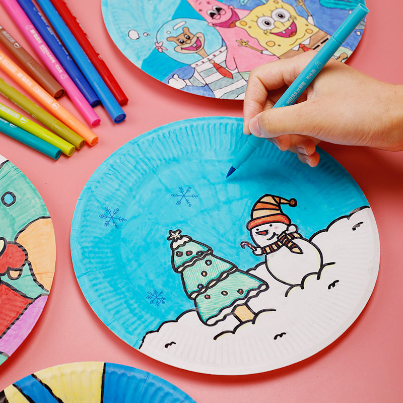 儿童手绘美术材料白色纸盘幼儿园画画蛋糕盘手工diy制作玩具女孩