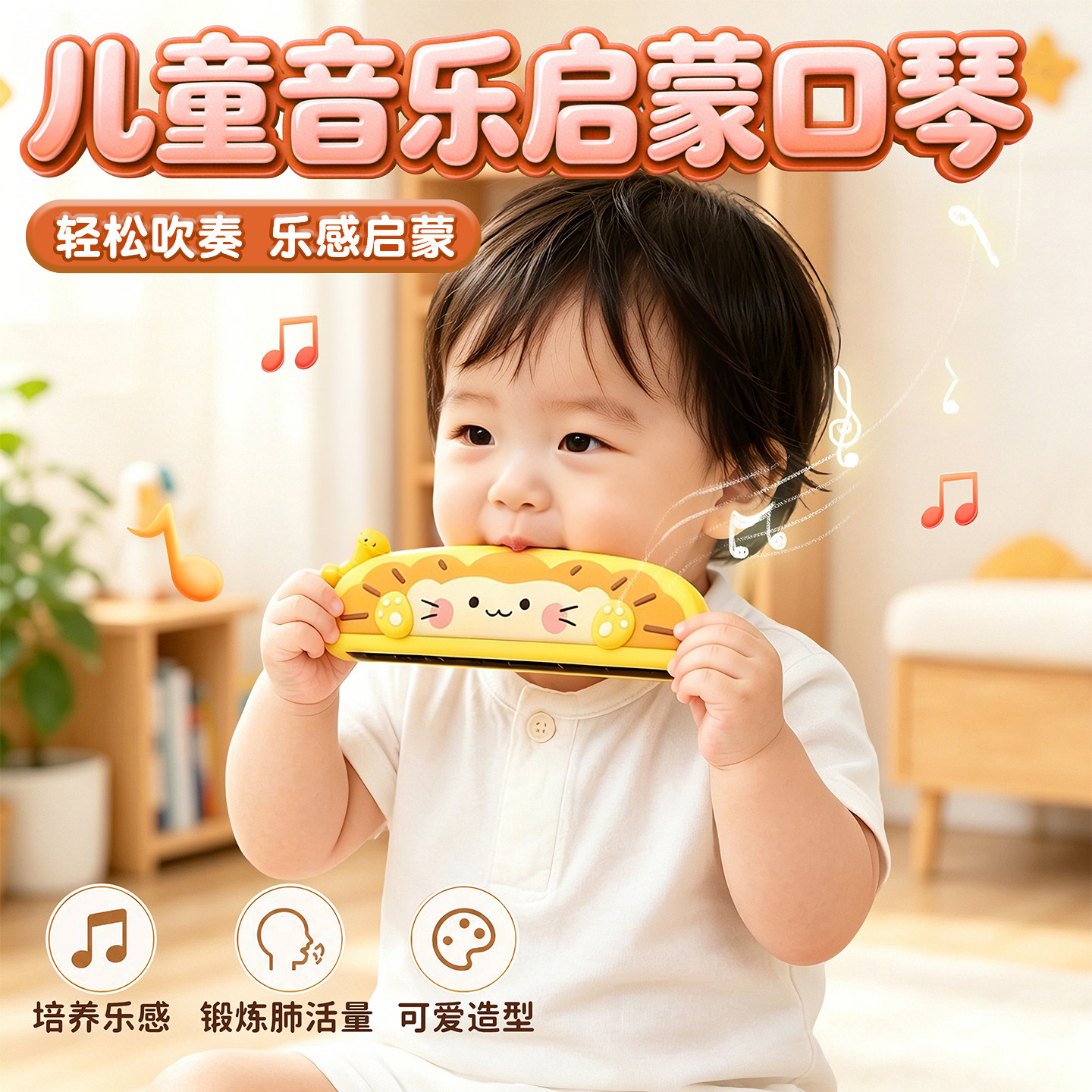 口风琴三合一儿童口哨口琴可水洗3到6岁宝宝专用吹奏乐器婴儿喇叭