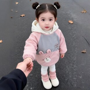 儿童洋气可外穿罩衣女童卡通灯芯绒反穿衣宝宝防水防脏保暖围裙兜