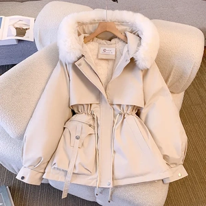 派克服女冬季2024年新款显瘦羽绒棉服时尚百搭加绒厚皮毛一体外套