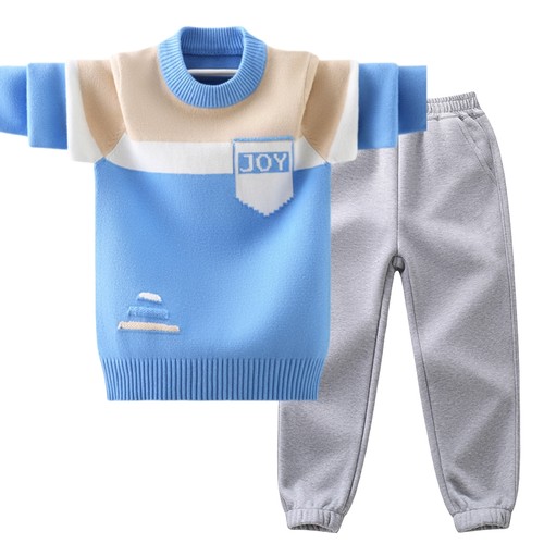 男童毛衣套装秋冬款中大童两件套针织衫加绒加厚保暖儿童男孩帅气