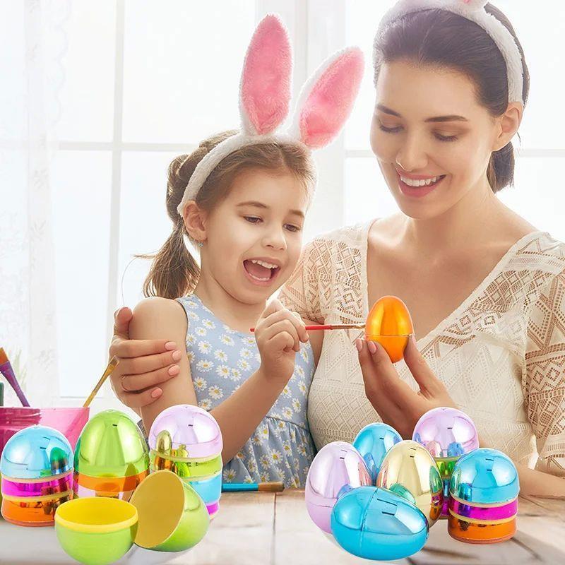 5Pcs Fillable Empty Eggs Plastic Colorful Easter Eggs Open E