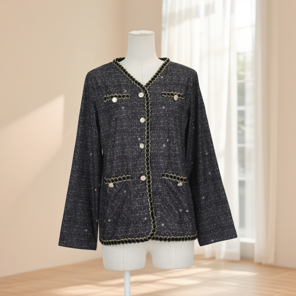 春秋新款小香风粗花呢短外套女V领珍珠扣百搭设计感上衣41781,女装/女士精品,短外套,淘宝优惠券,粉丝福利购,淘宝优惠卷