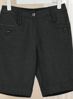 春秋新款时尚百搭纽扣五分裤女显瘦气质休闲裤深灰色中裤35307