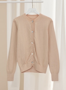 秋冬新款女纯色纽扣针织开衫长袖圆领修身遮肉显瘦气质百搭40416