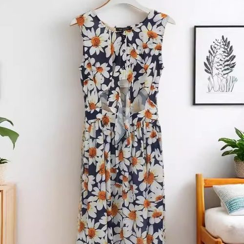 印花无袖妈妈连衣裙宽松大码