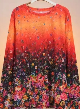 高级百搭渐变款花丛印花卫衣时尚高级小众爆款简约显白25834