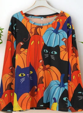 潮流卡通印花女2025秋新款圆领长袖卫衣套头衫宽松显瘦上衣25576