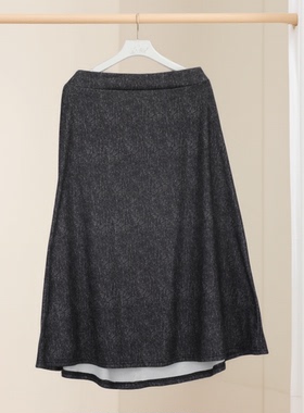 春秋新款极简风A字半身裙女高腰松紧腰百搭气质中长裙41775