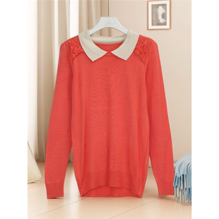 修身 套头针织衫 遮肉显瘦气质百搭41205 女纯色娃娃领长袖 春秋新款