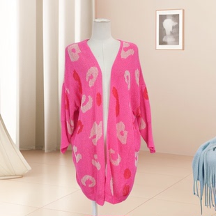 春秋新款 连衣裙宽松显瘦百搭40664 女刺绣印花设计v领针织开衫