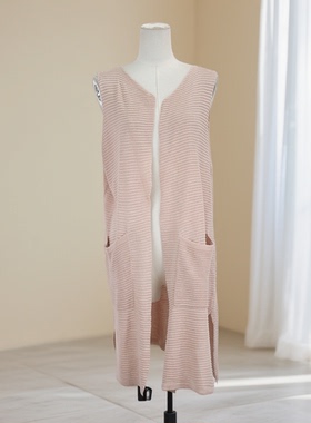 春秋新款女法式纯色小香风无袖v领针织开衫修身遮肉显瘦百搭40544