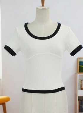 新款百搭条纹短袖修身减龄通勤小众潮流显白29137