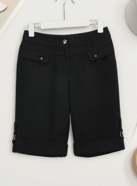 春夏新款黑色修身直筒五分裤女中腰通勤显瘦百搭短季薄款36115