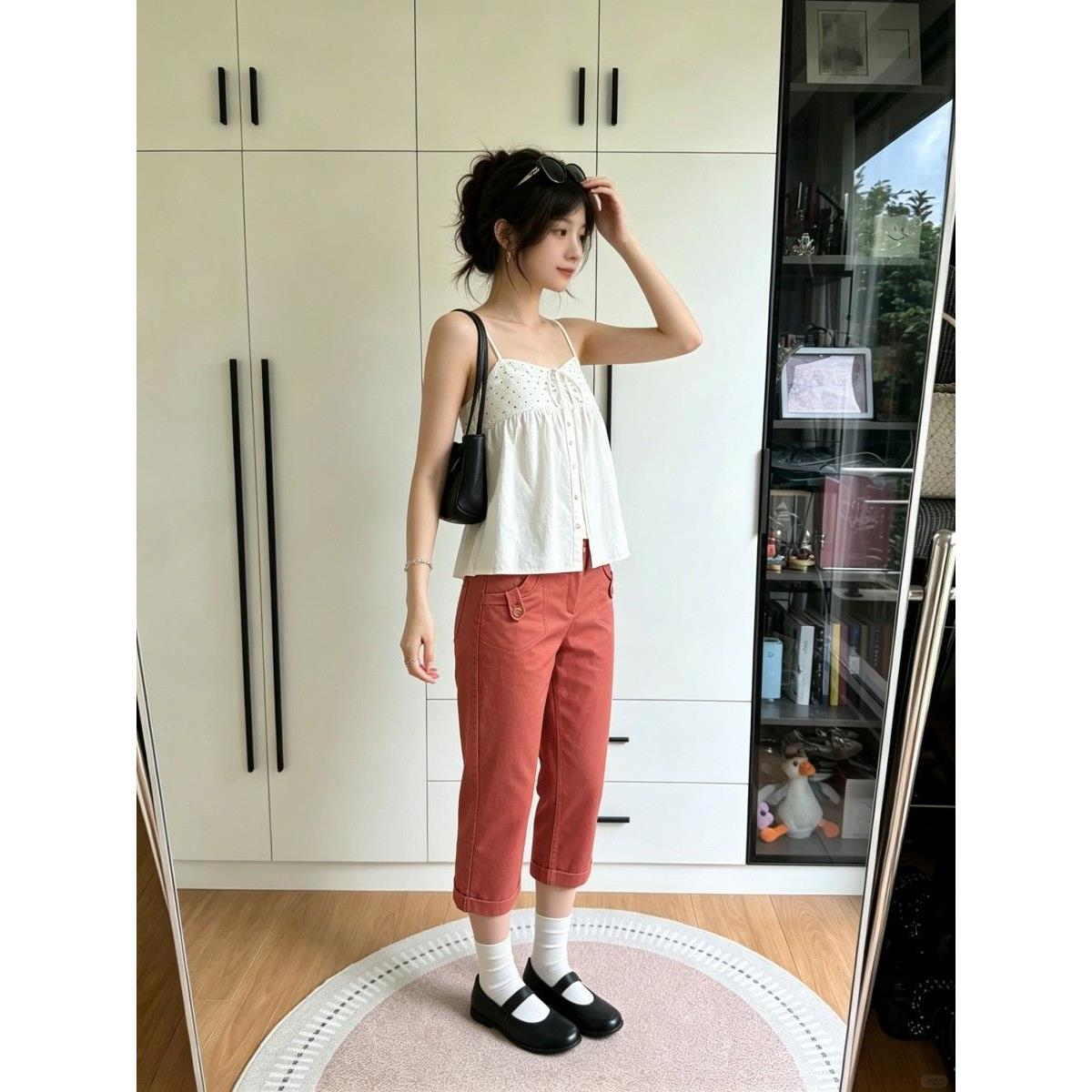 夏日韩版纯色个性气质休闲七分裤修身遮肉显瘦通勤透气百搭50866