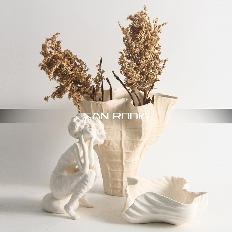 现代简约米白色异形陶瓷花瓶少女人像雕塑收纳果盘样板间茶几摆件,家居饰品,花瓶,淘宝优惠券,粉丝福利购,淘宝优惠卷