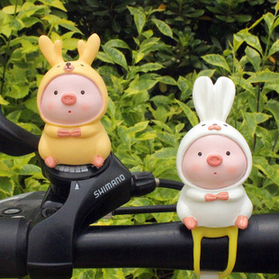 创意可爱兔子小猪电瓶车自行车载卡通鹿一路平安电动摩托装 饰送礼