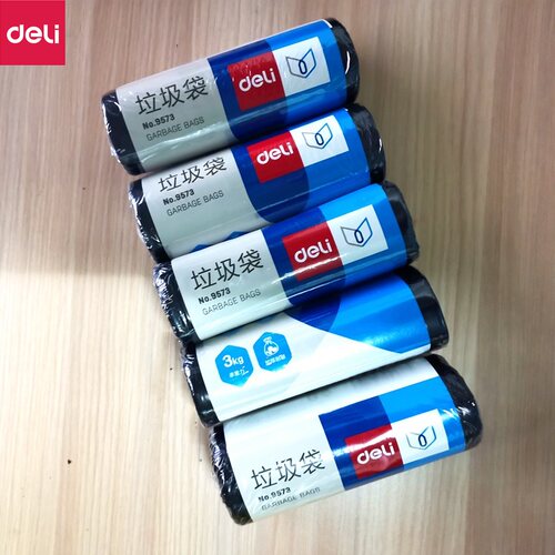 得力9573家用办公文件垃圾袋加厚 黑色塑料断点式废纸袋家用卫生间清洁垃圾袋垃圾桶卷装一次性点断式垃圾袋