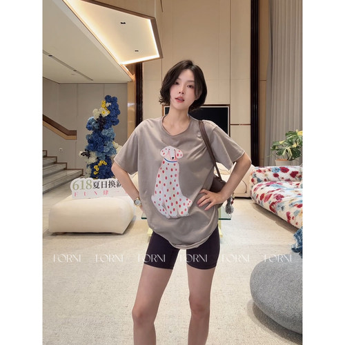 私服天丝麻小狗印花短袖T恤