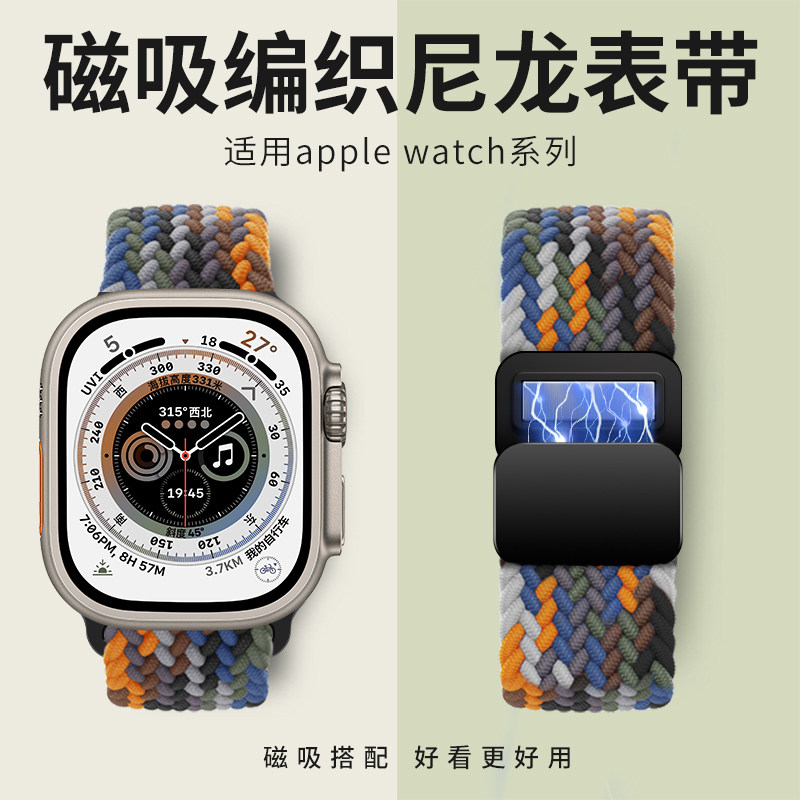 适用iwatch表带编织s9苹果手表表带尼龙applewatchultra2表带磁吸se新款8代7/6/5男女49mm45运动s8单圈s7回环属于什么档次？