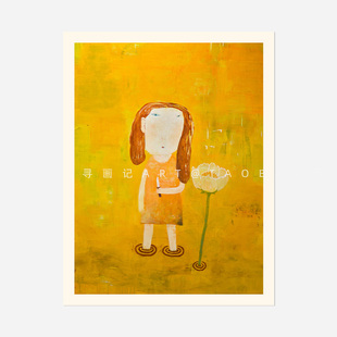 奈良美智 抽象姜黄色女孩人物艺术装饰画海报画芯纸质高清poster