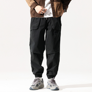 秋冬新款加绒工装裤男宽松潮牌休闲裤子美式复古大码束脚运动长裤