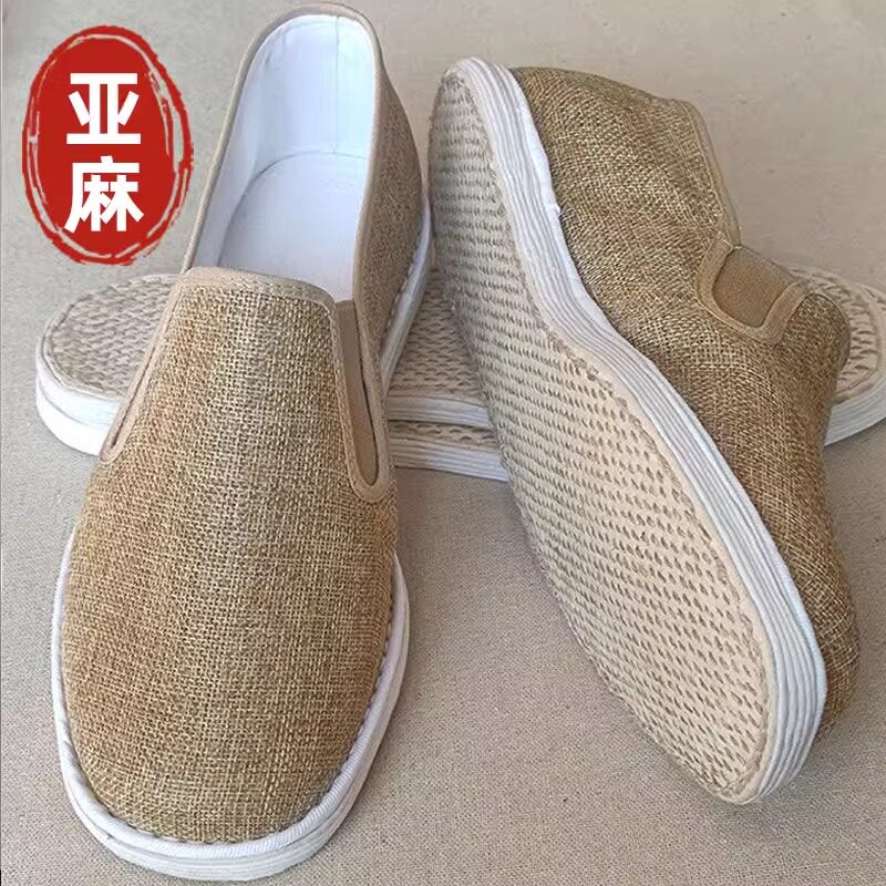 男鞋夏季亚麻透气2025新款爸爸休闲板鞋男士一脚蹬软底老北京布鞋