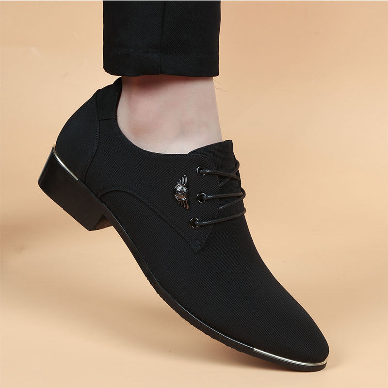 皮鞋男款夏季布面透气英伦商务正装尖头休闲 鞋子2025新款增高男