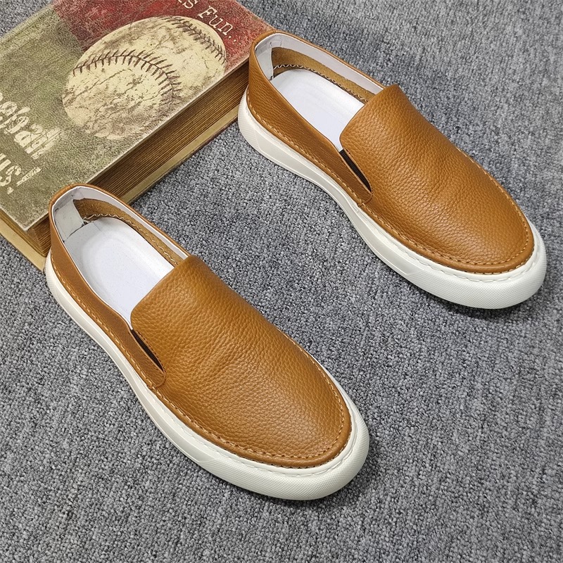 男鞋春秋透气2025新款休闲皮鞋男款真皮板鞋一脚蹬男士乐福豆豆鞋